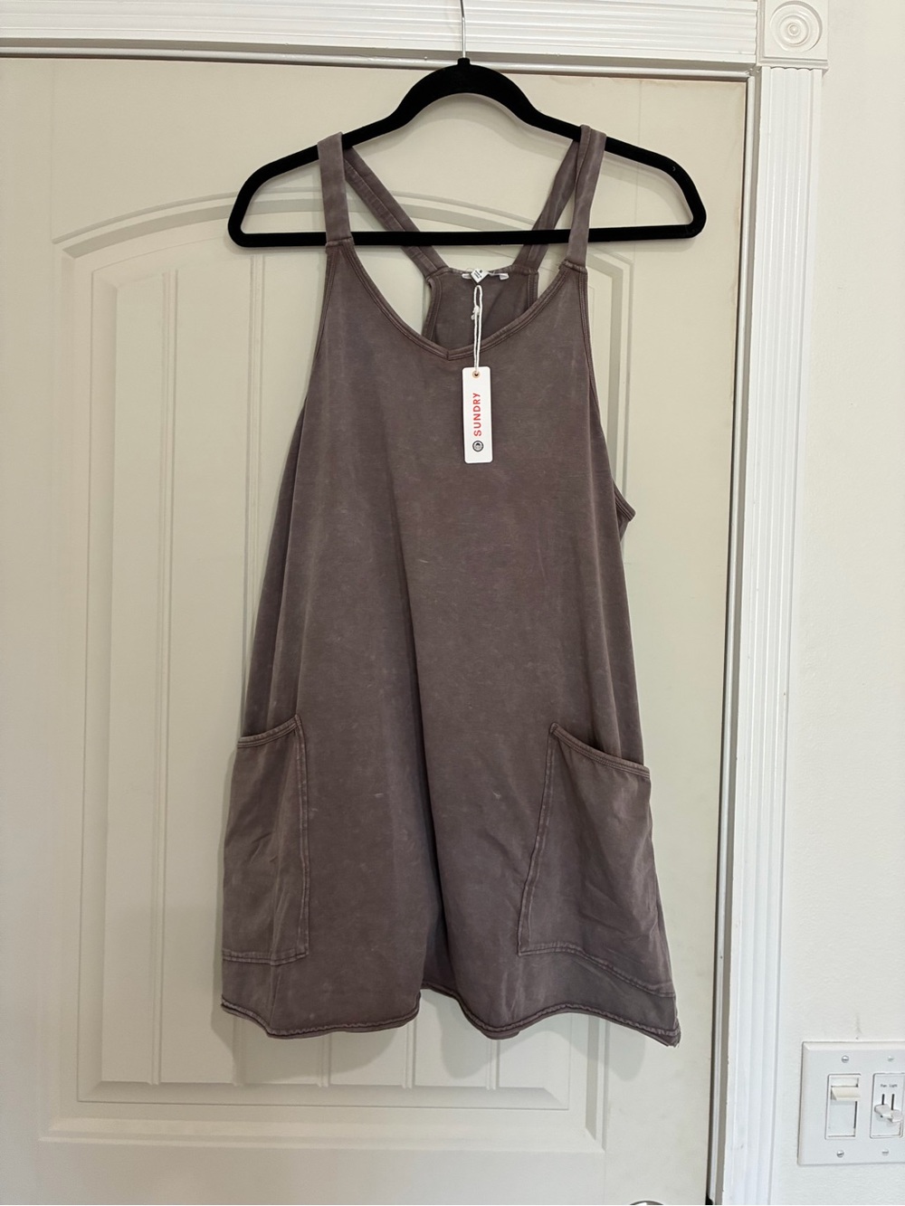Sundry Taupe Mineral-Wash Romper with front pockets NWT